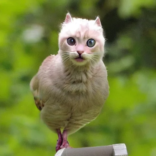 Prompt: kitty bird hybrid, cute, friendly, strong legs