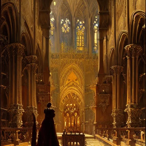 Image similar to inside a giant medieval cathedral, ornate and intricate details. highly detailed painting by gaston bussiere, craig mullins, j. c. leyendecker 8 k