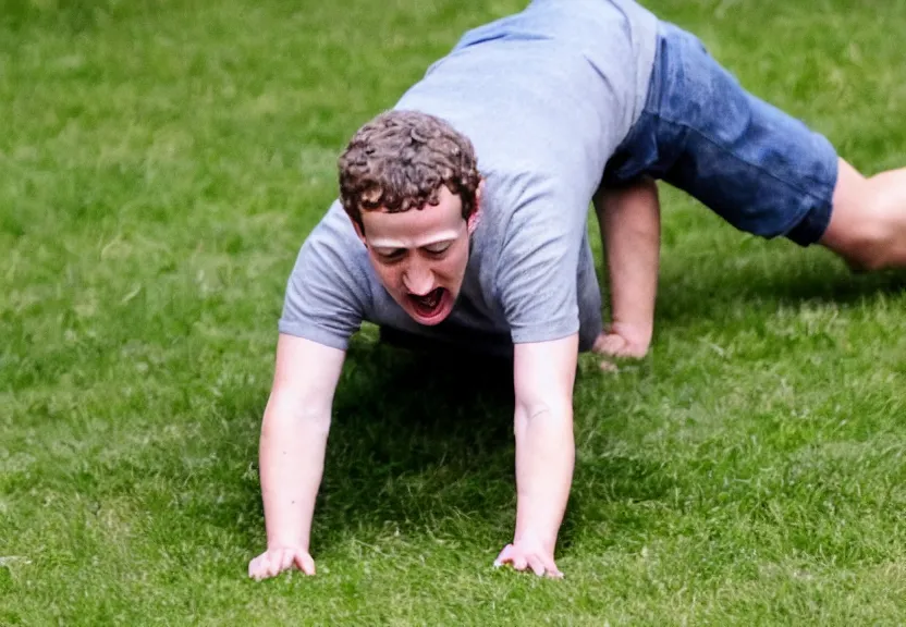 Prompt: paparazzi photo of mark zuckerberg crawling on all fours and shrieking, telephoto, 2 0 0 mm f / 2. 8, real, photograph