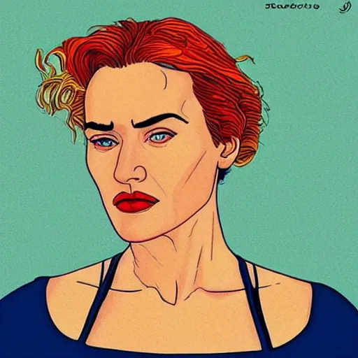 Prompt: “ kate winslet retro minimalist portrait by jean giraud, moebius starwatcher comic, 8 k ”