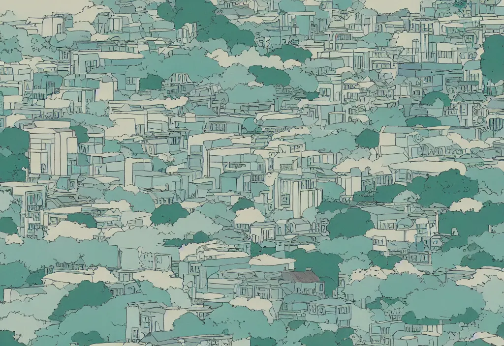 Prompt: studio ghibli style wallpaper, japanese city, washed out, lo fi, pleasant colors