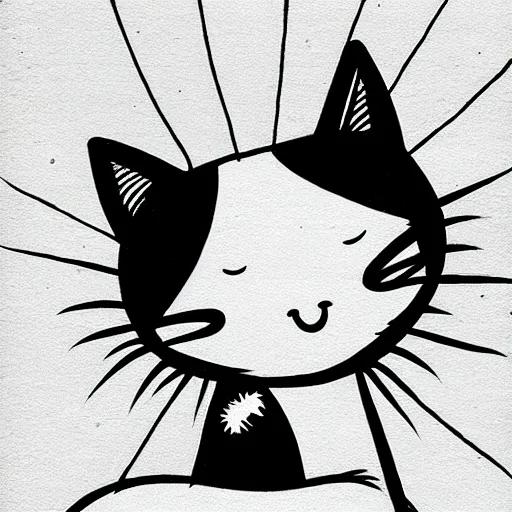 Prompt: Cat Kawaii mcbess, sketch, black and white, aesthetic