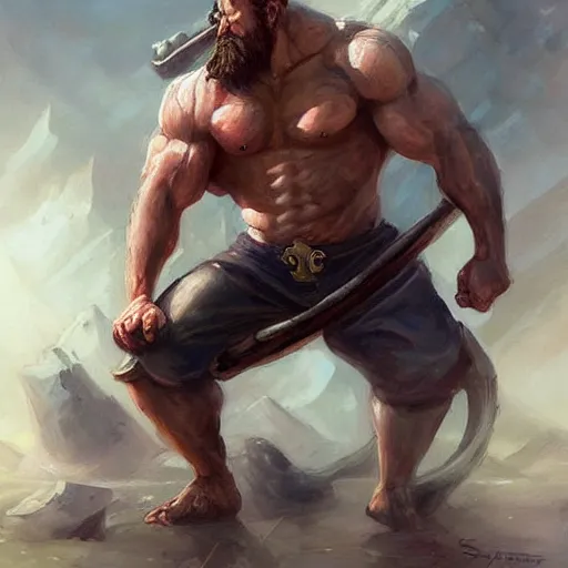 Image similar to a sailor with huge biceps, dnd character art portrait, matte fantasy painting, deviantart artstation, by jason felix by steve argyle by tyler jacobson by peter mohrbacher by paul hedley, cinema