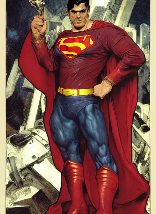 Image similar to renaissance grotesque portrait painting of old angry hernan drago as superman 2 0 7 7, sentry, superior, character redesign by lee bermejo and greg rutkowski and alphonse mucha