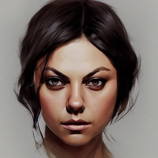 Image similar to “ portrait of mila kunis by greg rutkowski, young, attractive, highly detailed portrait, scifi, digital painting, artstation, concept art, smooth, sharp foccus ilustration, artstation hq ”