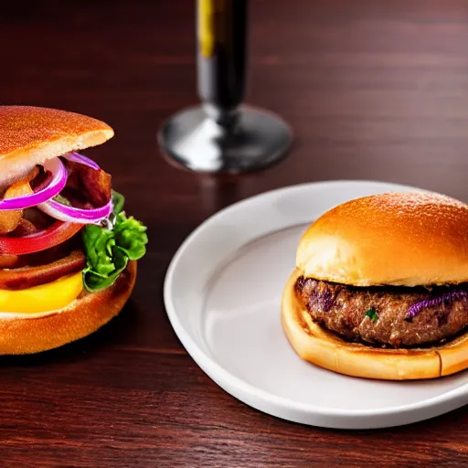 Image similar to delicate photo in restaurant menu showing bacon cheeseburger