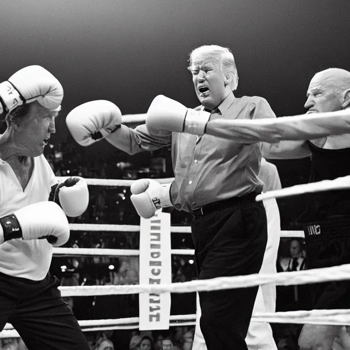 Prompt: donald trump and joe biden boxing match, high quality photo