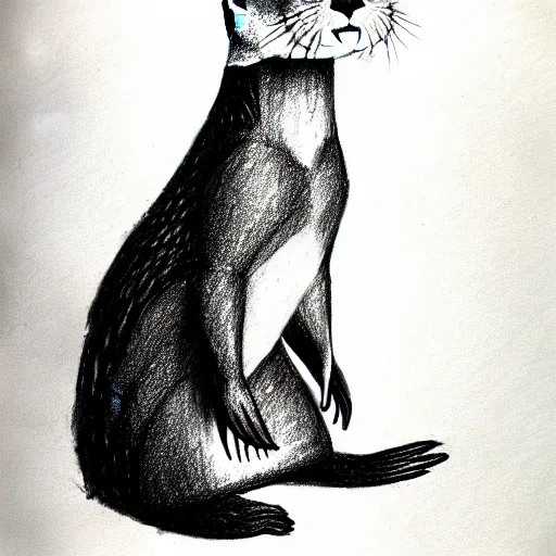 Image similar to an otter in a dress, pencil drawing