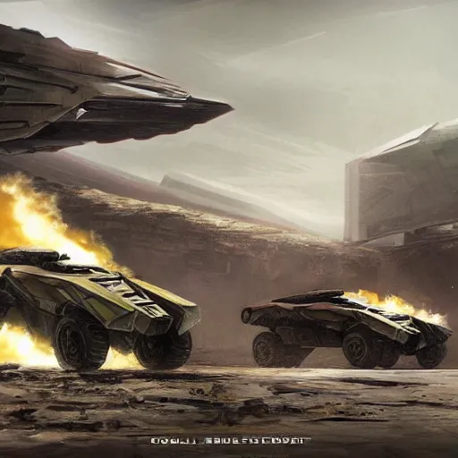 Prompt: unsc concept art vehicles for an upcoming halo game