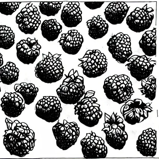 Prompt: black and white sketch of a raspberry