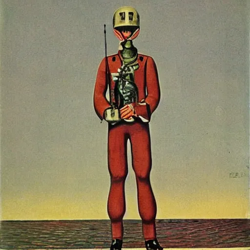 Image similar to Surreal, Dadaist art of a soldier. 1930s.