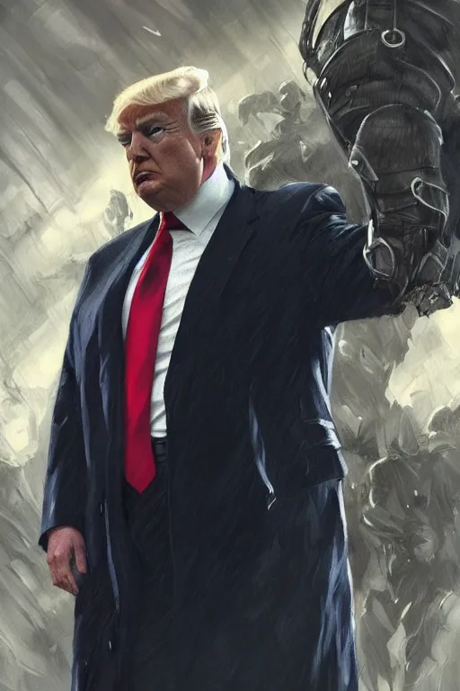 Image similar to Donald Trump as Bane from The Dark Knight, portrait, highly detailed, digital painting, artstation, concept art, smooth, sharp focus, illustration, cinematic lighting, art by artgerm and greg rutkowski and alphonse mucha