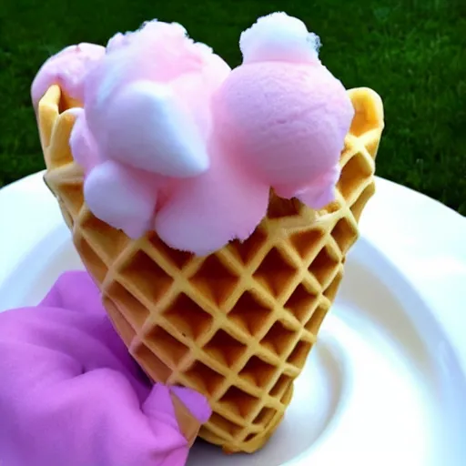 Image similar to waffle cone with cotton candy icecream