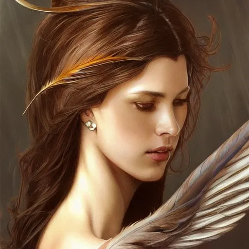 Prompt: a great lucifer, with beautiful wings, beautiful feather, beautiful eyes, olive skin, long dark hair, beautiful bone structure, intricate, elegant, highly detailed, digital painting, artstation, concept art, smooth, sharp focus, illustration, art by artgerm and greg rutkowski and alphonse mucha