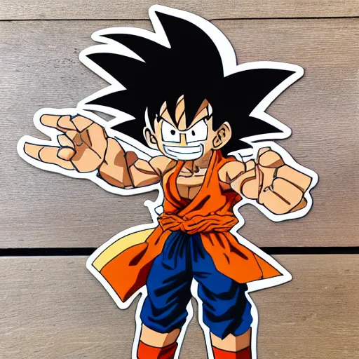 Image similar to die cut sticker, goku one piece style, splatter paint