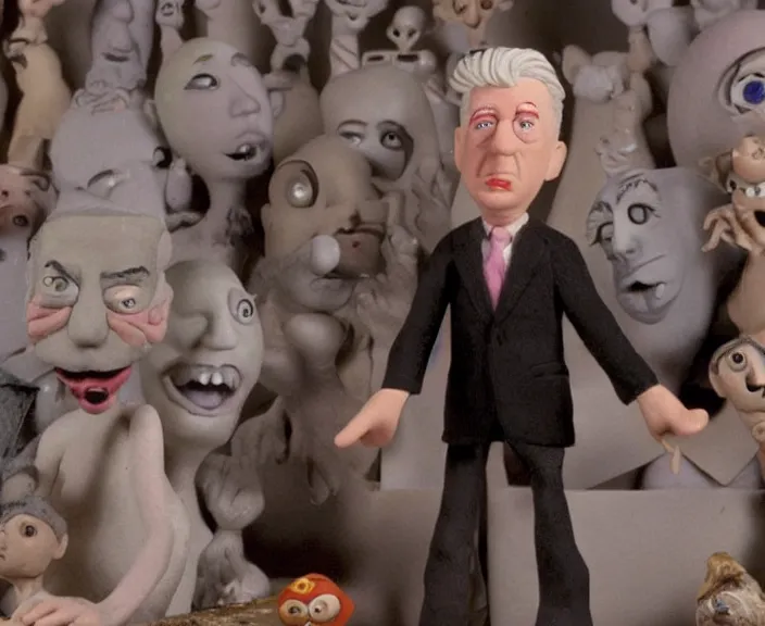 Image similar to a still of david lynch in a claymation movie by tim burton, 4 k, hi - res