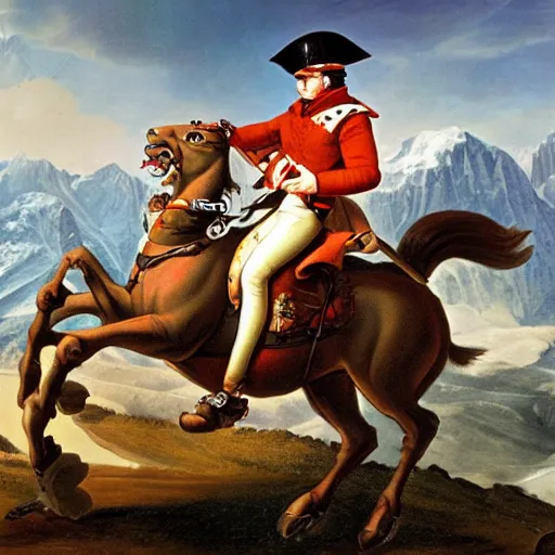 Image similar to Napoleon Crossing the Alps on a Harley Davidson