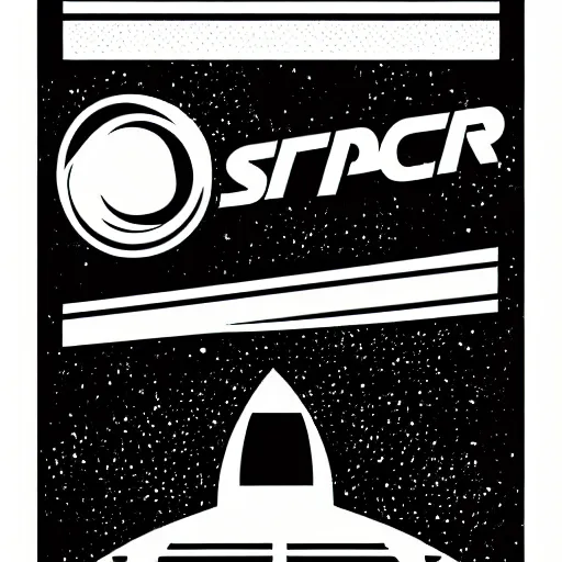 Image similar to a 70s vector based poster illustration about a space travel, negative space allowed, black ink on white background, smooth curves