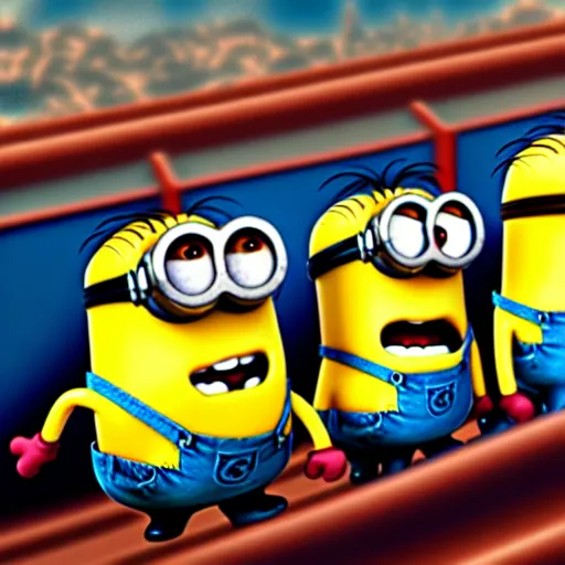 Prompt: Minions on a roller coaster, concept art, highly detailed, digital art