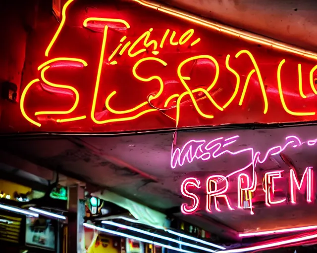 Image similar to neon sign for a shrimp sandwich shop in hong kong, DSLR photography