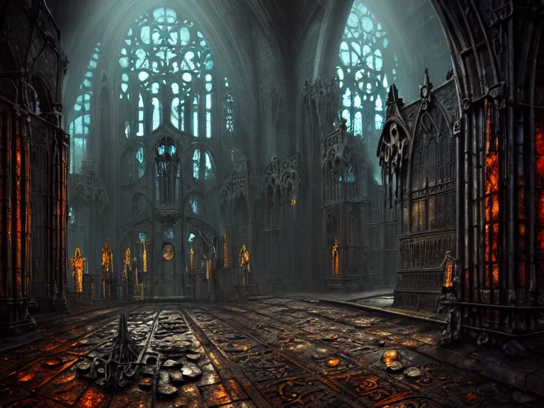 Image similar to steam necropolis, memento mori, gothic, neo - gothic, art nouveau, hyperdetailed copper patina medieval icon, stefan morrell, philippe druillet, ralph mcquarrie, concept art, steampunk, unreal engine, detailed intricate environment, octane render, moody atmospherics, volumetric lighting, ultrasharp, ominous, otherworldly