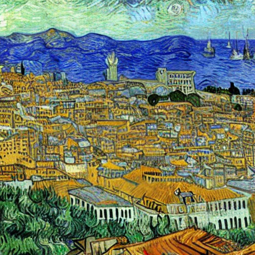 Image similar to city of genova by van gogh