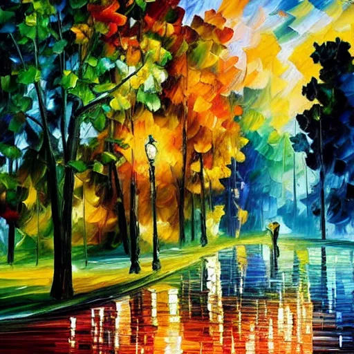 Image similar to A Landscape by Leonid Afremov and Claude Monet