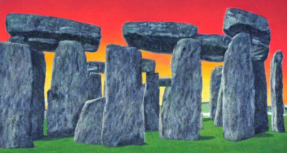 Prompt: color sketch of stonehenge, highly detailed, dramatic lighting, intense shadows, rich deep colours, by david hockney