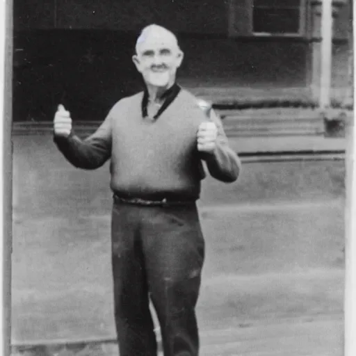 Image similar to photograph of wilson giving a big thumbs up to the camera