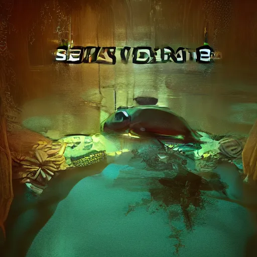 Image similar to beautiful symmetrical an old silent pond frog jumps into the pond splash! silence again, surrounded by machine axonometric fantasy intricate elegant highly detailed in volumetric void of latent space lush flowers surround, realm of the gods golden turquoise steampunk, high contrast cinematic light, mystical shadows, octane render, photographic, concept art, art high renaissance art, unreal engine 8 k