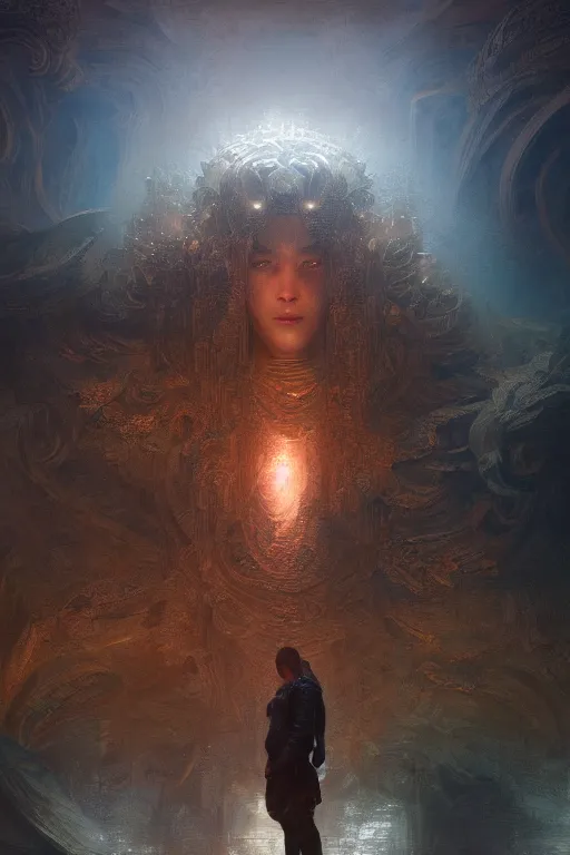 Image similar to Atlantis god, portrait, powerfull, intricate, elegant, volumetric lighting, scenery, digital painting, highly detailed, artstation, sharp focus, illustration, concept art, ruan jia, steve mccurry