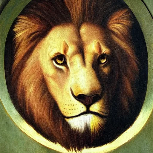 Image similar to a renaissance style portrait painting of lion Bear hybrid