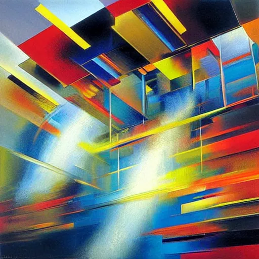 Image similar to abstract art representing momentum, oil painting by john berkey and gabriel dawe, masterwork