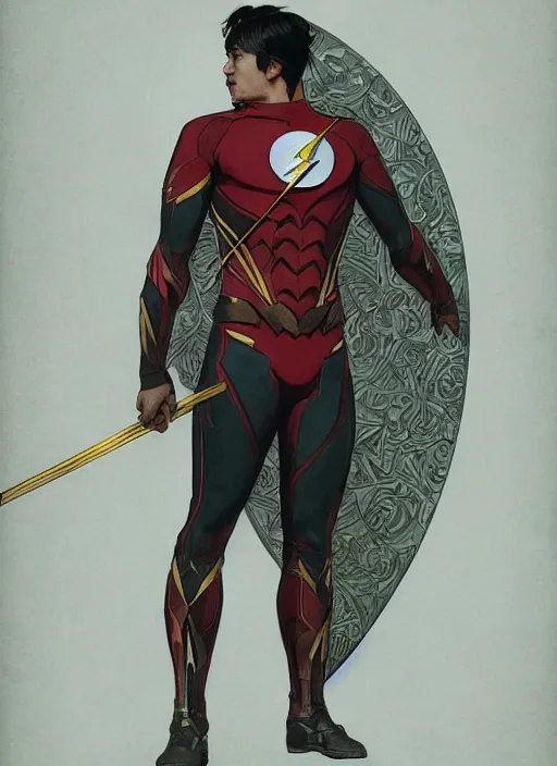 Prompt: Joji as the Flash samurai in Justice League, luxurious suit, posing, sigma male, portrait art by alphonse mucha and greg rutkowski, highly detailed, digital painting, concept art, illustration, dim lighting with twilight rays of sunlight, trending on artstation, very detailed, smooth, sharp focus, octane render, close up, masterpiece