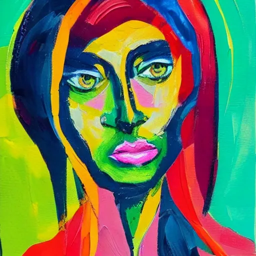Prompt: portrait made of colorful gouache thick impasto circles