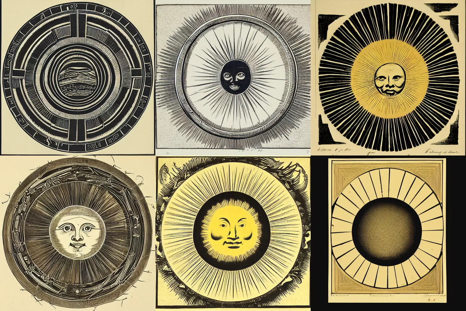 Prompt: a logo lithography of the sun. selknam style, by benjamin franklin,, zoom out