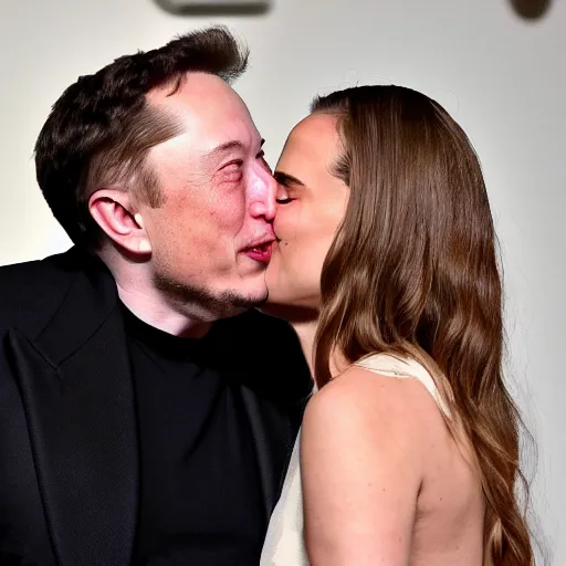 Image similar to Elon Musk kissing Natalie Portman