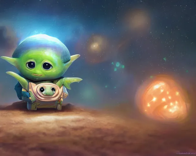 Image similar to 3D Fantasy Cute and adorable small alien piggy in space, huge adorable eyes, bright stars, Smooth 3D Illustration, soft render, Servando Lupini, Daniil Kudriavtsev, handpaint texture, Blender, 3DCoat