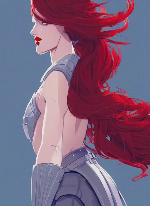 Prompt: a young woman in full plate armor with beautiful hair and red lips in a dramatic pose. she is a knight. clean cel shaded vector art. shutterstock. behance hd by lois van baarle, artgerm, helen huang, by makoto shinkai and ilya kuvshinov, rossdraws, illustration, art by ilya kuvshinov