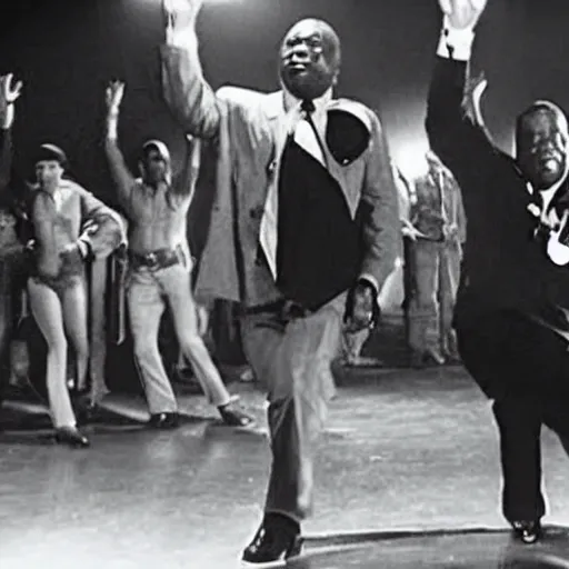 Image similar to A movie still of Idi Amin dancing in Satuday Night Fever