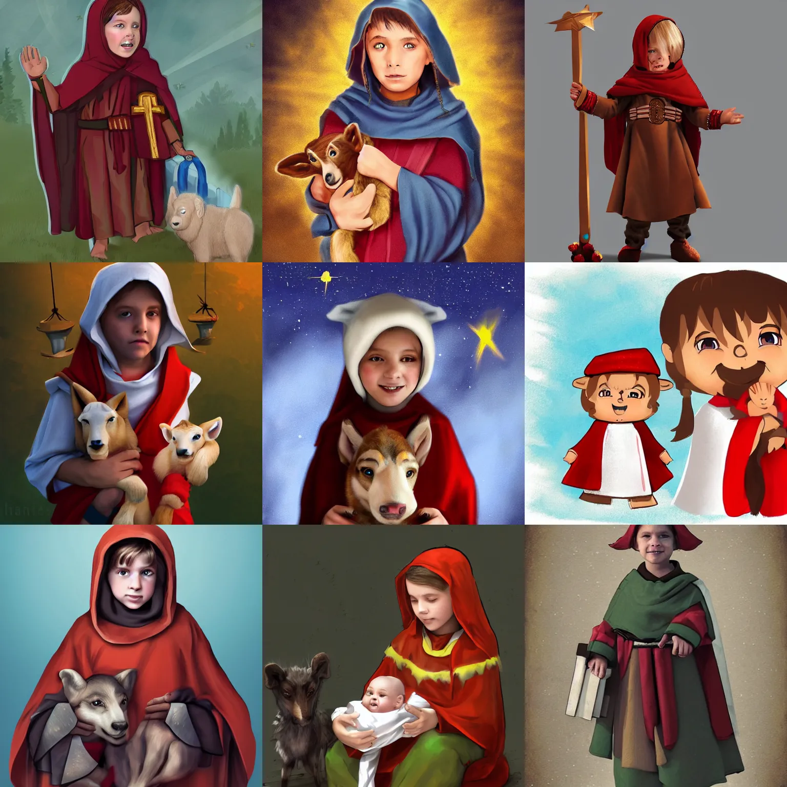 Prompt: single child dressed as a shepard in a nativity play, trending on artstation