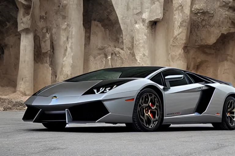 Image similar to A cinematic film still of a Lamborghini in the movie 2012.