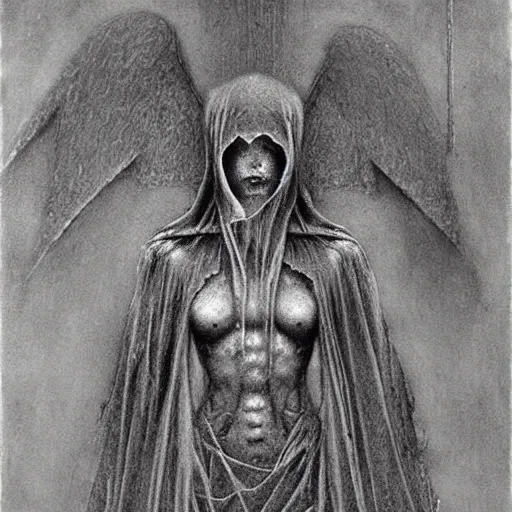 Prompt: arch angel concept art, by beksinski, dark soul concept