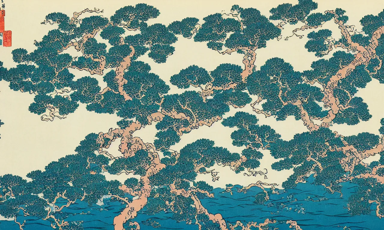 Image similar to hervey bay, painting by hokusai