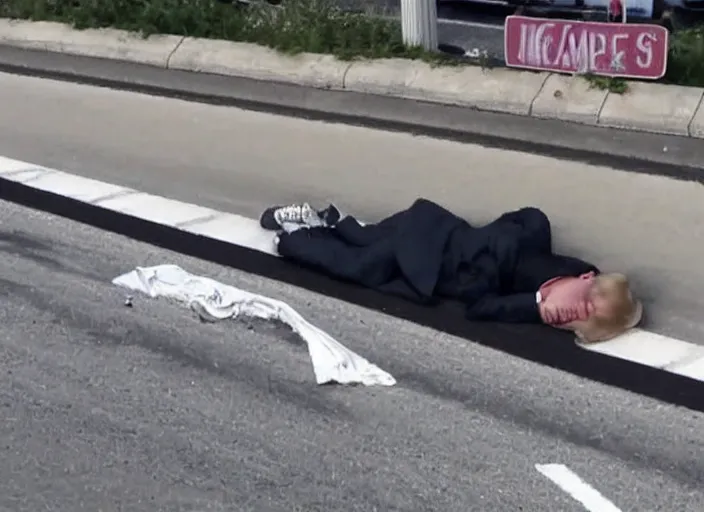 Image similar to donald trump sleeping in the middle of a busy highway