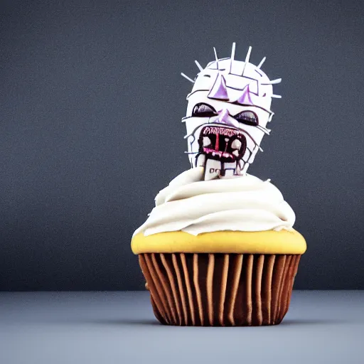 Image similar to ice cream cupcake shaped like screaming pinhead ( hellraiser ), octane render, centered, highly detailed