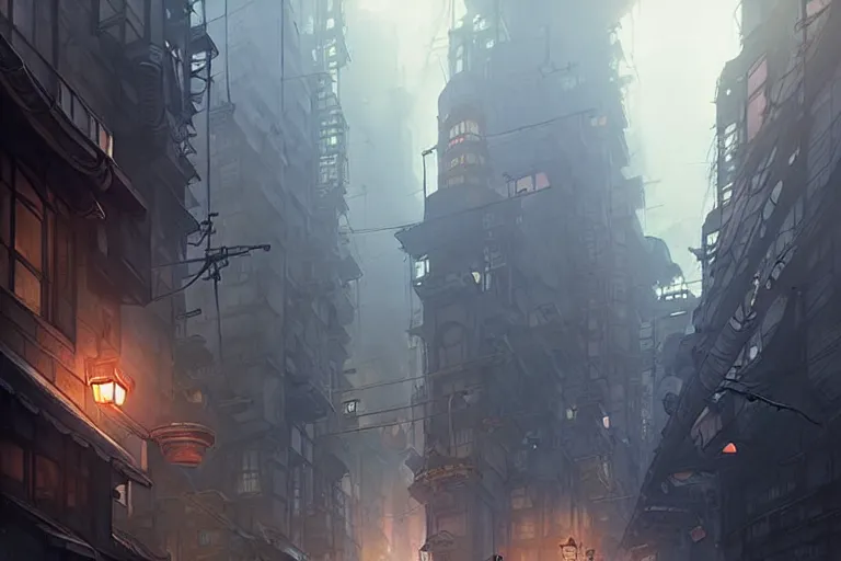 Image similar to dieselpunk, city, painted by greg rutkowski makoto shinkai takashi takeuchi studio ghibli, akihiko yoshida