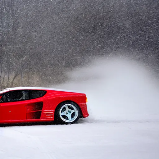 Prompt: ferrari testarossa drifting in snow, 4k