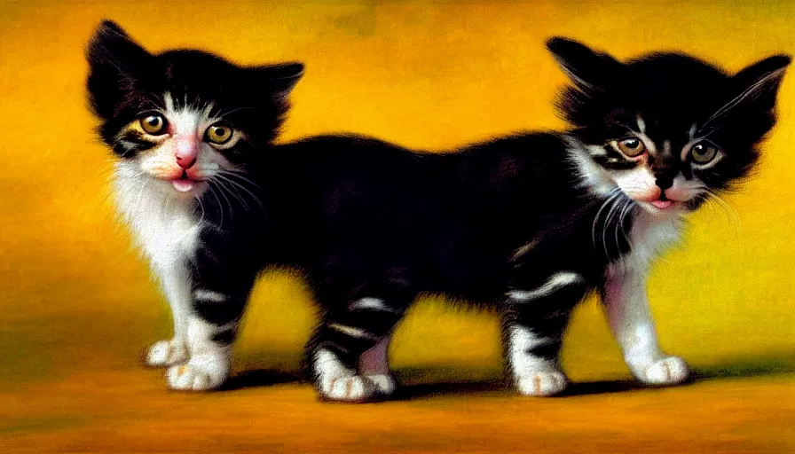 Image similar to a tropical dog kitten in the style of francisco goya, 4 k resolution, tropical background, tropical