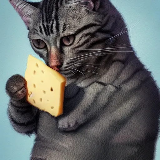 Prompt: Cat Jedi eating cheese, digital art, realistic, detailed, artstation